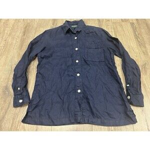 Lauren Ralph Lauren Linen Button Up Shirt Womens PM Long Sleeve Blue  Pocket